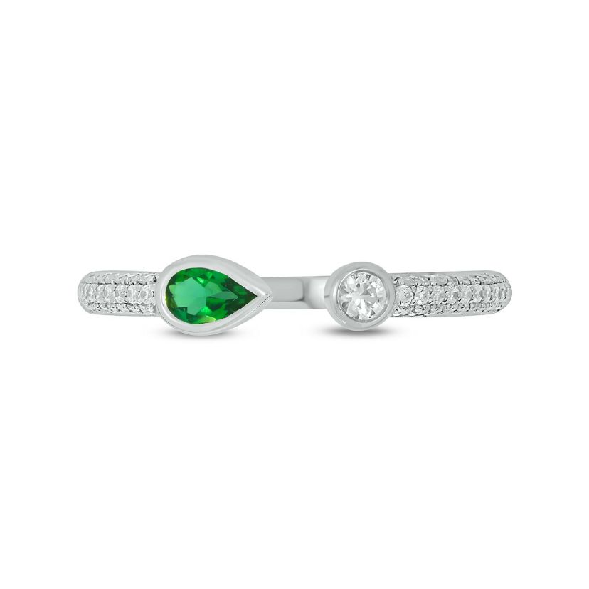 Lab Created 1/5 ct.t.w Diamond & 1/4 ct.t.w Emerald Pear Shape With White Sapphire Round Shape Created Color Stone Ring in 10K Gold