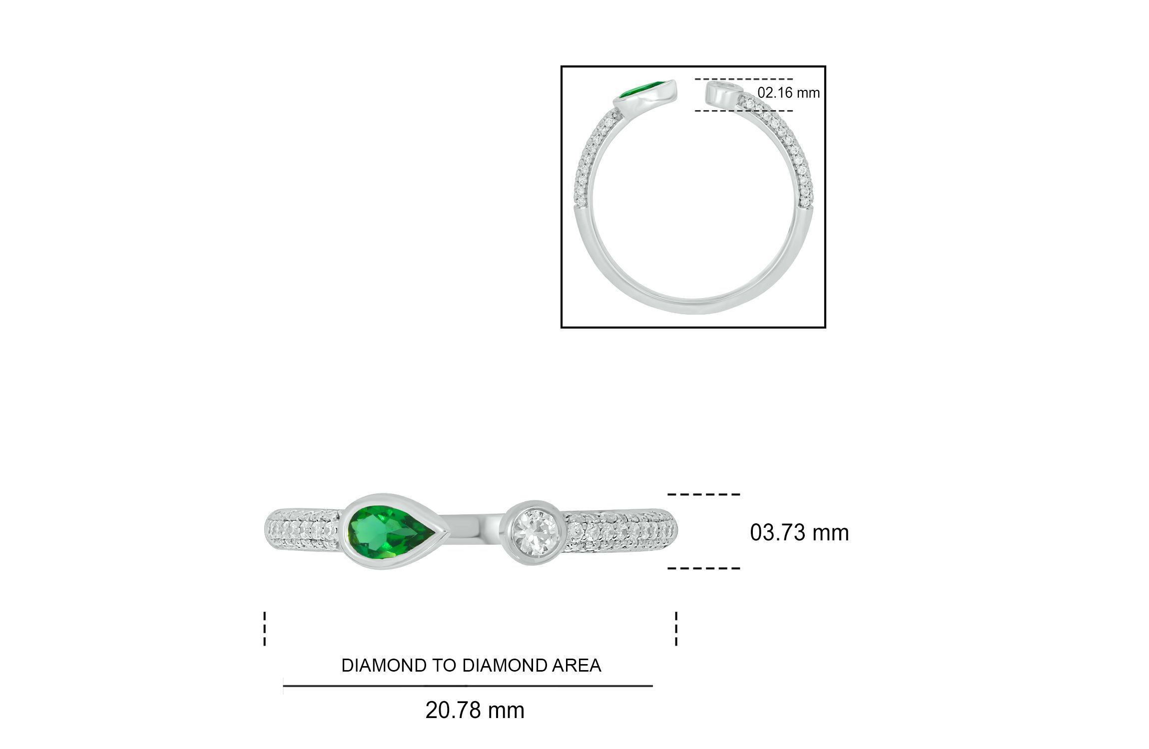 Lab Created 1/5 ct.t.w Diamond & 1/4 ct.t.w Emerald Pear Shape With White Sapphire Round Shape Created Color Stone Ring in 10K Gold
