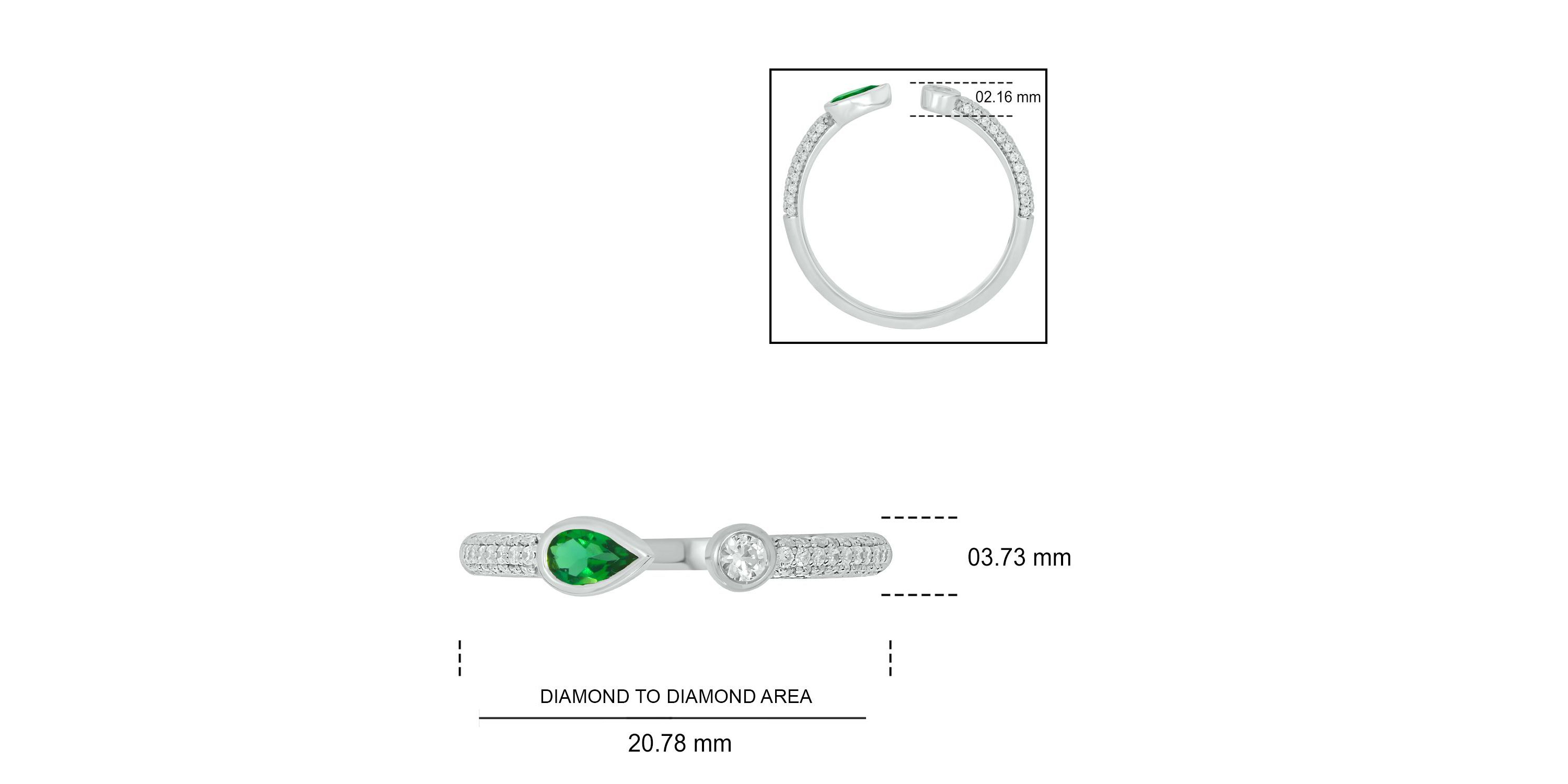Lab Created 1/5 ct.t.w Diamond & 1/4 ct.t.w Emerald Pear Shape With White Sapphire Round Shape Created Color Stone Ring in 10K Gold
