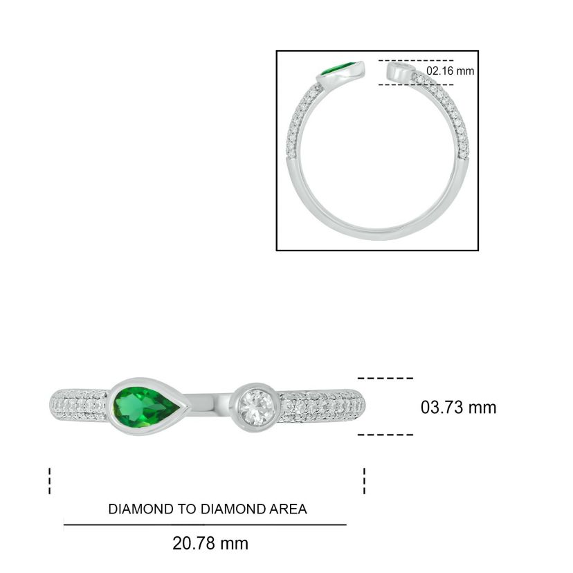 Lab Created 1/5 ct.t.w Diamond & 1/4 ct.t.w Emerald Pear Shape With White Sapphire Round Shape Created Color Stone Ring in 10K Gold
