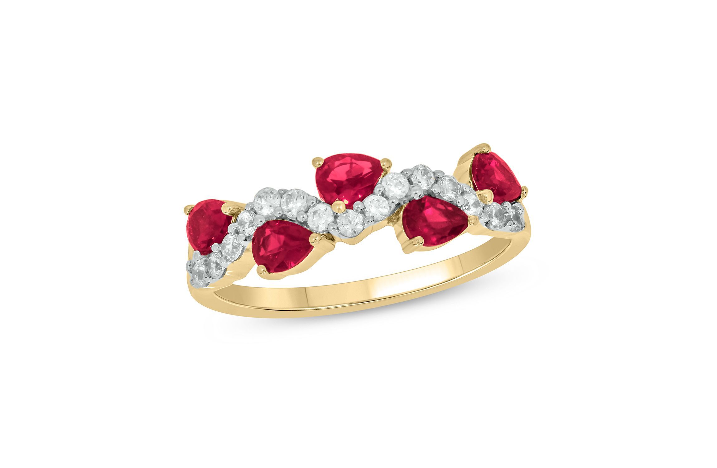 Lab Created 1/4 ct. t.w Diamond & 1.75 ct. t.w Ruby Pear Shape Natural Gamstone Ring in 10K Gold