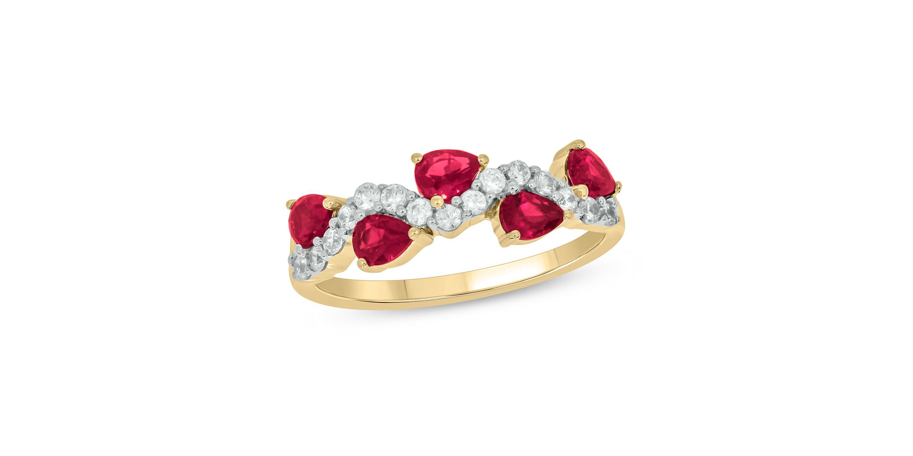 Lab Created 1/4 ct. t.w Diamond & 1.75 ct. t.w Ruby Pear Shape Natural Gamstone Ring in 10K Gold