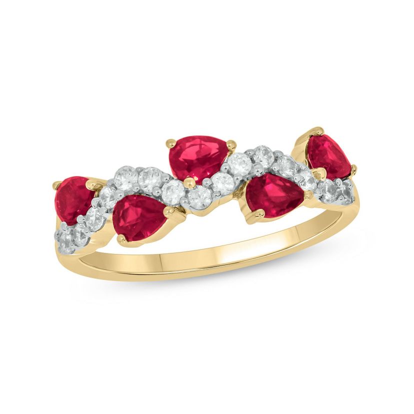 Lab Created 1/4 ct. t.w Diamond & 1.75 ct. t.w Ruby Pear Shape Natural Gamstone Ring in 10K Gold