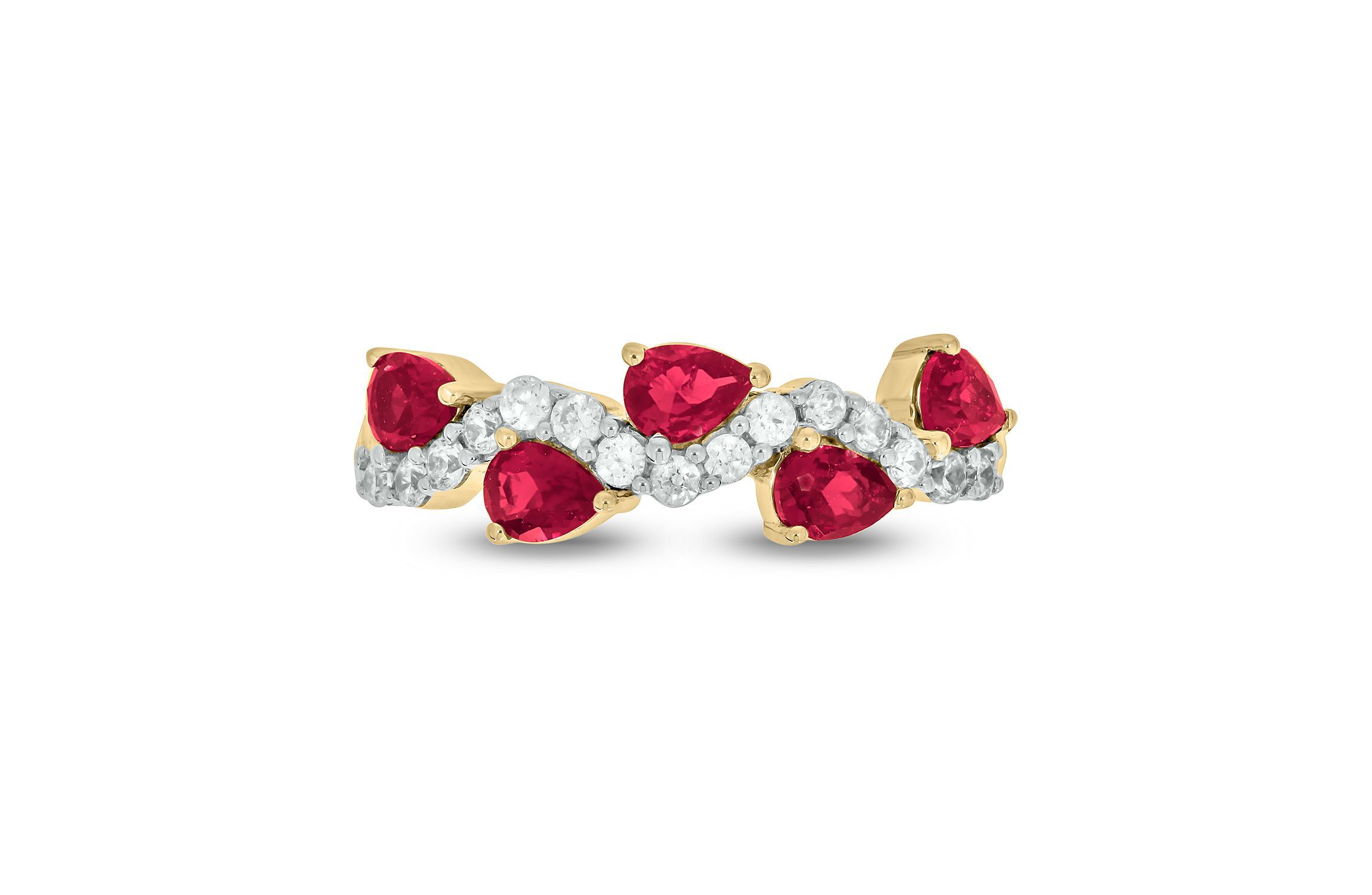 Lab Created 1/4 ct. t.w Diamond & 1.75 ct. t.w Ruby Pear Shape Natural Gamstone Ring in 10K Gold