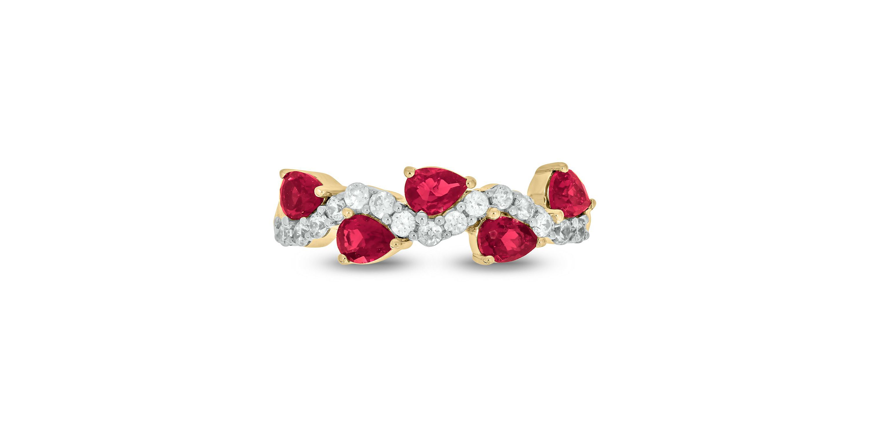 Lab Created 1/4 ct. t.w Diamond & 1.75 ct. t.w Ruby Pear Shape Natural Gamstone Ring in 10K Gold