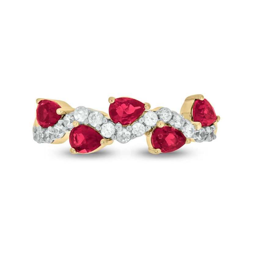 Lab Created 1/4 ct. t.w Diamond & 1.75 ct. t.w Ruby Pear Shape Natural Gamstone Ring in 10K Gold