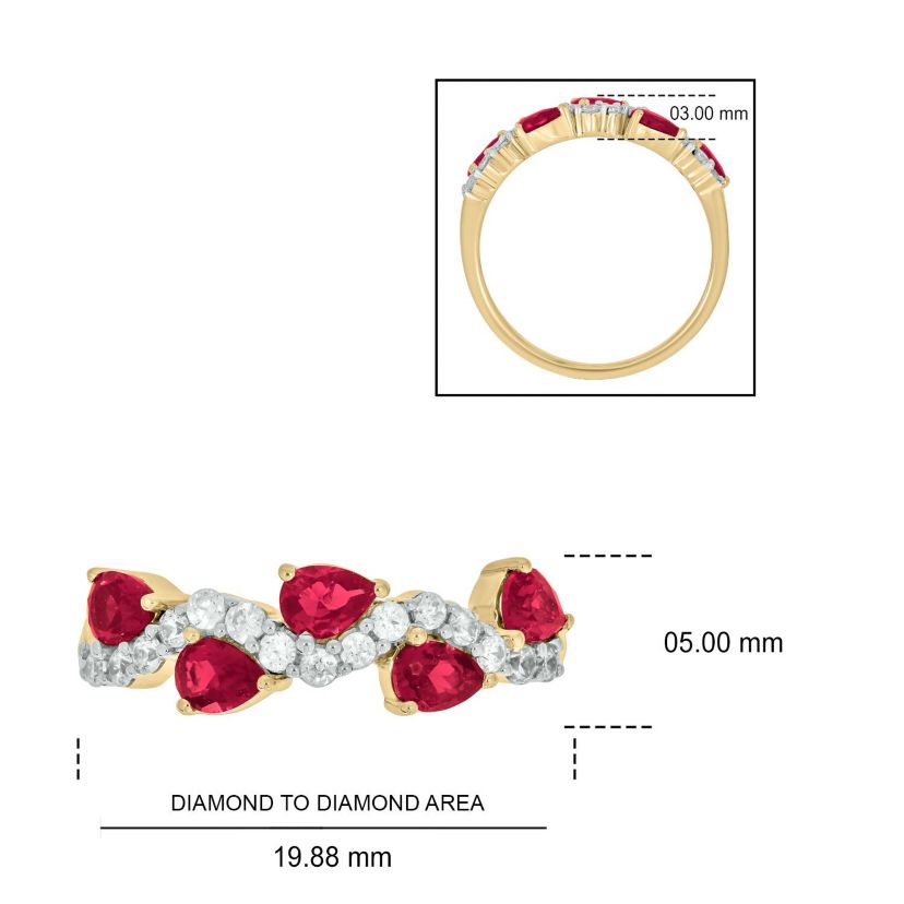 Lab Created 1/4 ct. t.w Diamond & 1.75 ct. t.w Ruby Pear Shape Natural Gamstone Ring in 10K Gold