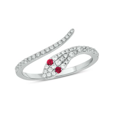 Belk & Co 1/3 ct.t.w Diamond & 1/6 ct.t.w Natrual Ruby Round Shape Snake Ring in 10K Gold, White, 5