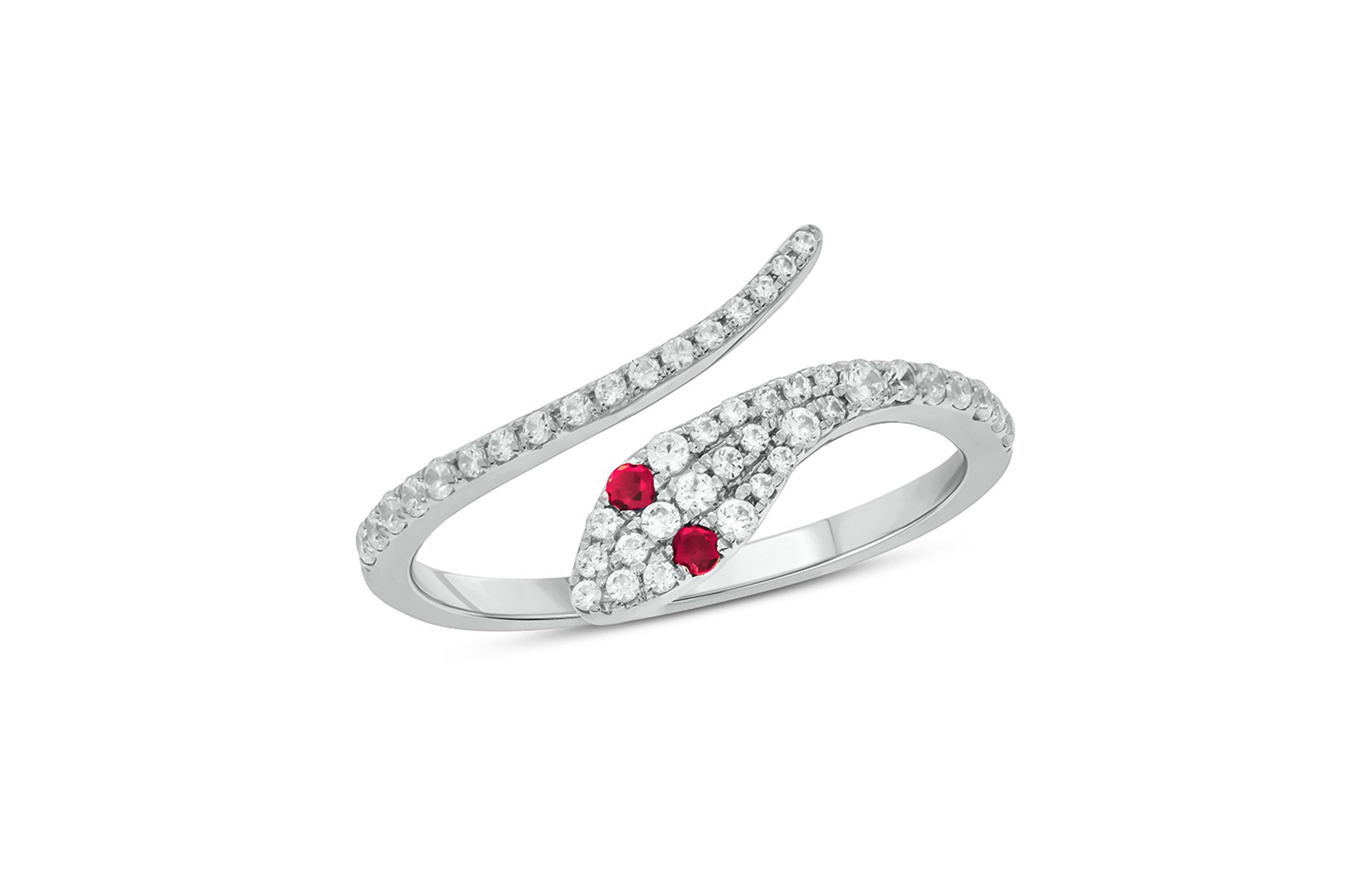 1/3 ct.t.w Diamond & 1/6 ct.t.w Natrual Ruby Round Shape Snake Ring in 10K Gold