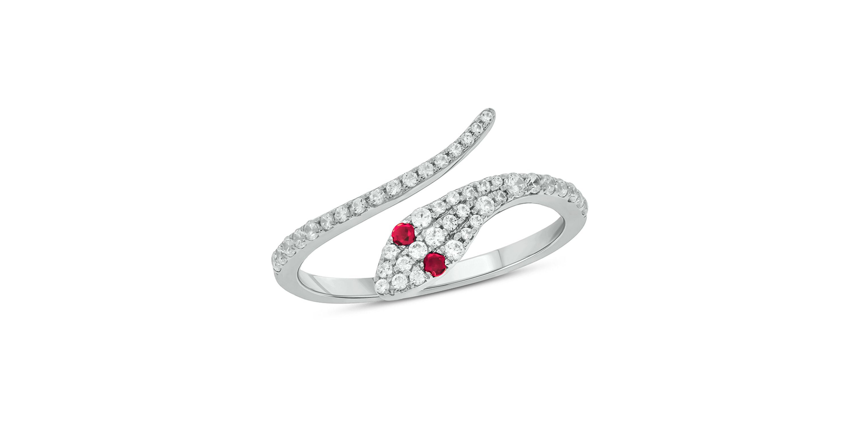 1/3 ct.t.w Diamond & 1/6 ct.t.w Natrual Ruby Round Shape Snake Ring in 10K Gold