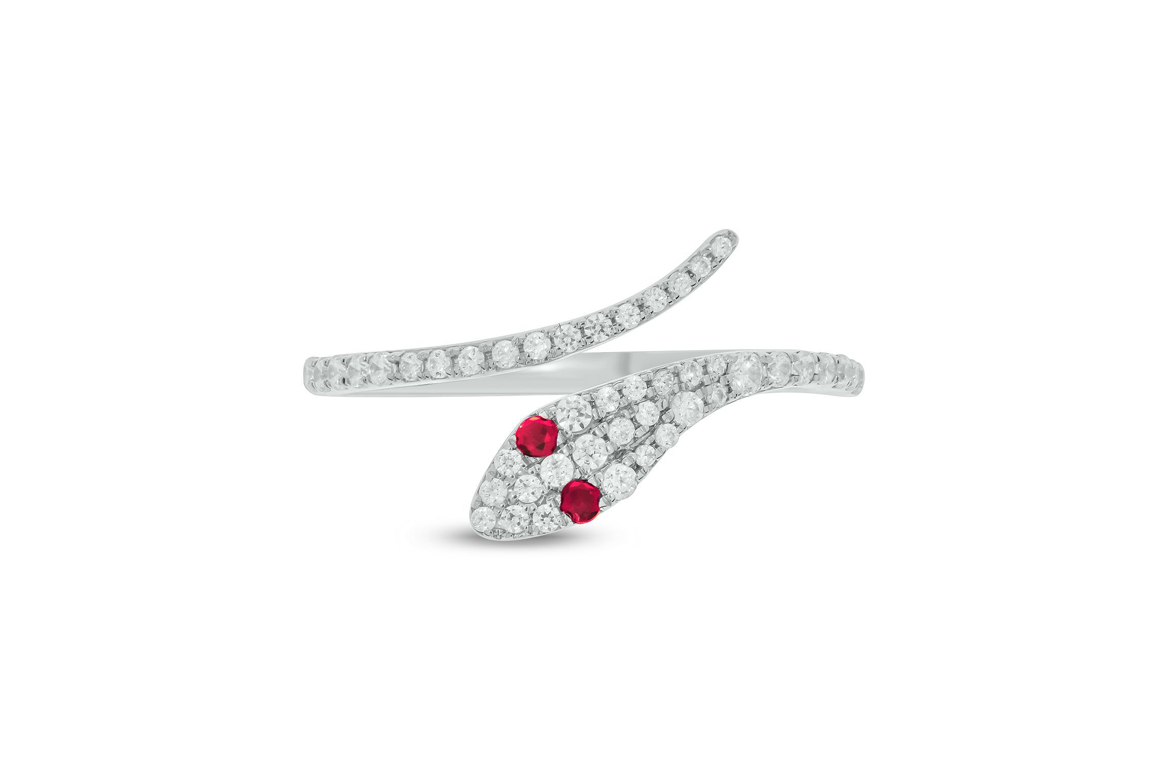 1/3 ct.t.w Diamond & 1/6 ct.t.w Natrual Ruby Round Shape Snake Ring in 10K Gold