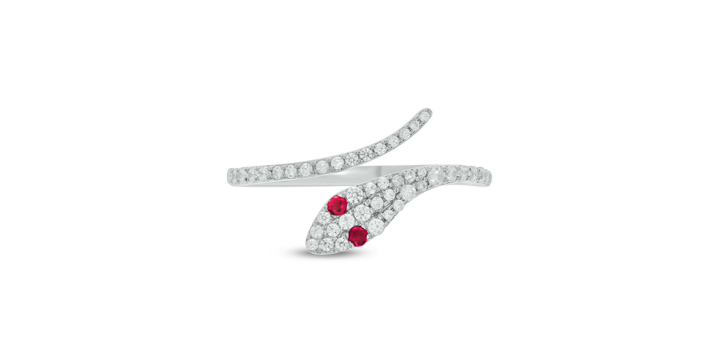 1/3 ct.t.w Diamond & 1/6 ct.t.w Natrual Ruby Round Shape Snake Ring in 10K Gold