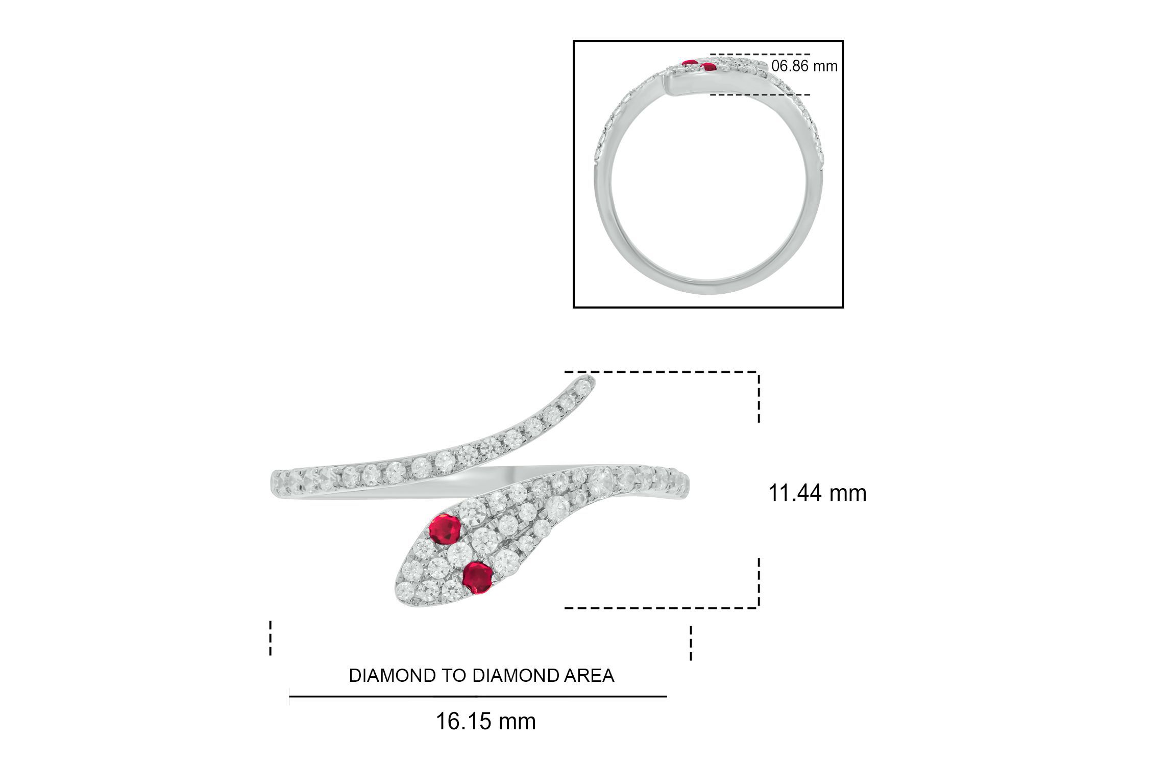 1/3 ct.t.w Diamond & 1/6 ct.t.w Natrual Ruby Round Shape Snake Ring in 10K Gold