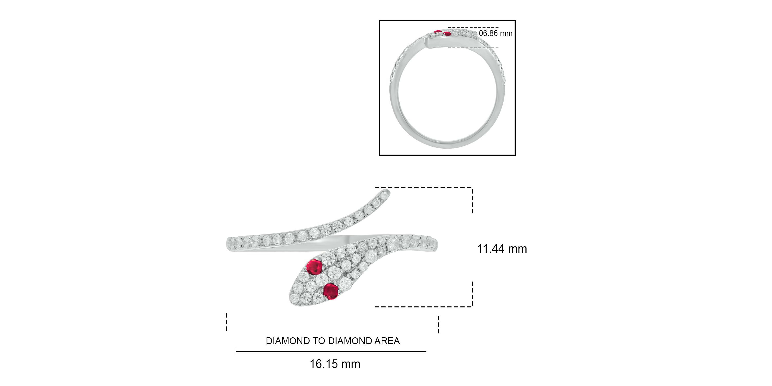1/3 ct.t.w Diamond & 1/6 ct.t.w Natrual Ruby Round Shape Snake Ring in 10K Gold