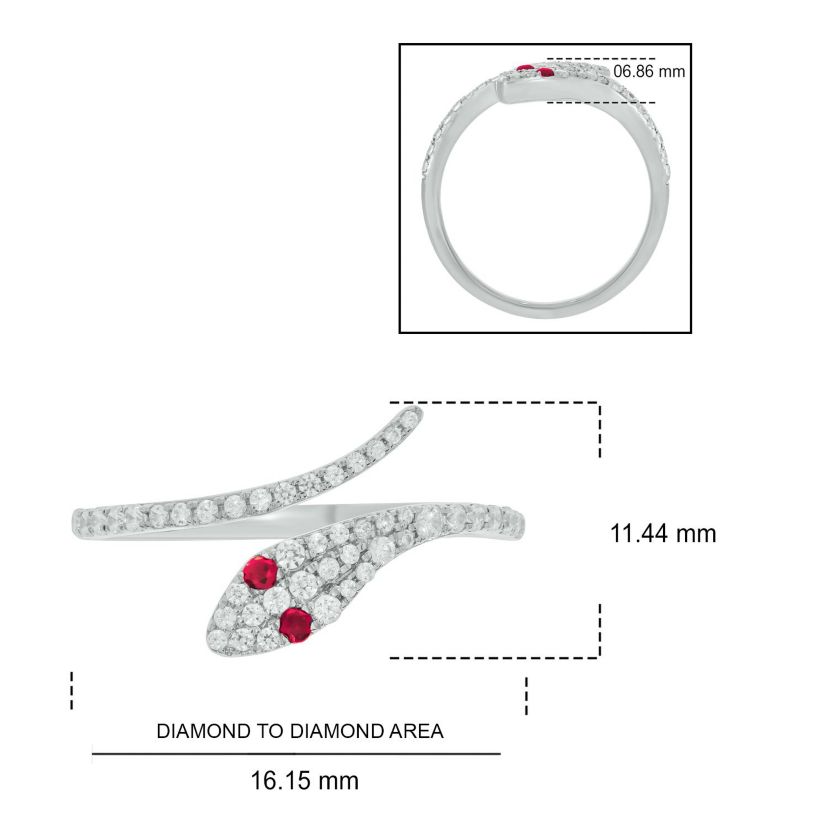 1/3 ct.t.w Diamond & 1/6 ct.t.w Natrual Ruby Round Shape Snake Ring in 10K Gold