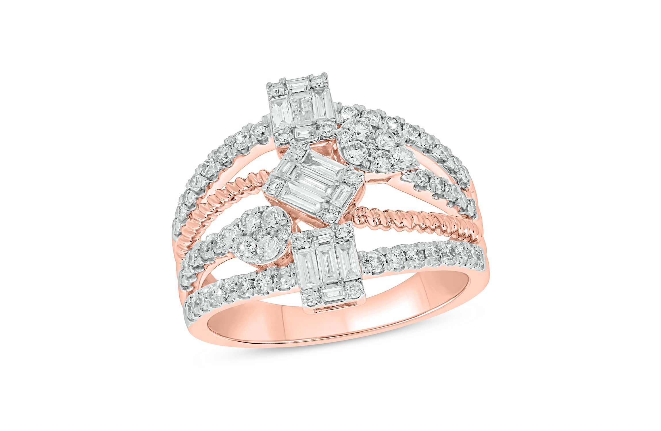1.0 ct.t.w White Diamond Cocktail 4 Stoned Ring in 14K Gold