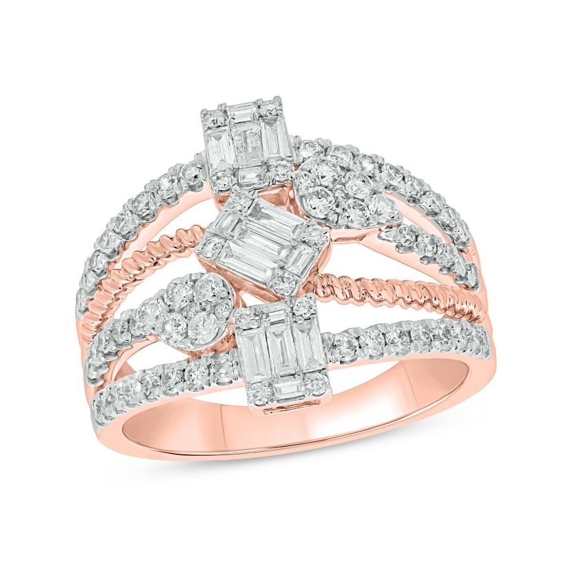 1.0 ct.t.w White Diamond Cocktail 4 Stoned Ring in 14K Gold