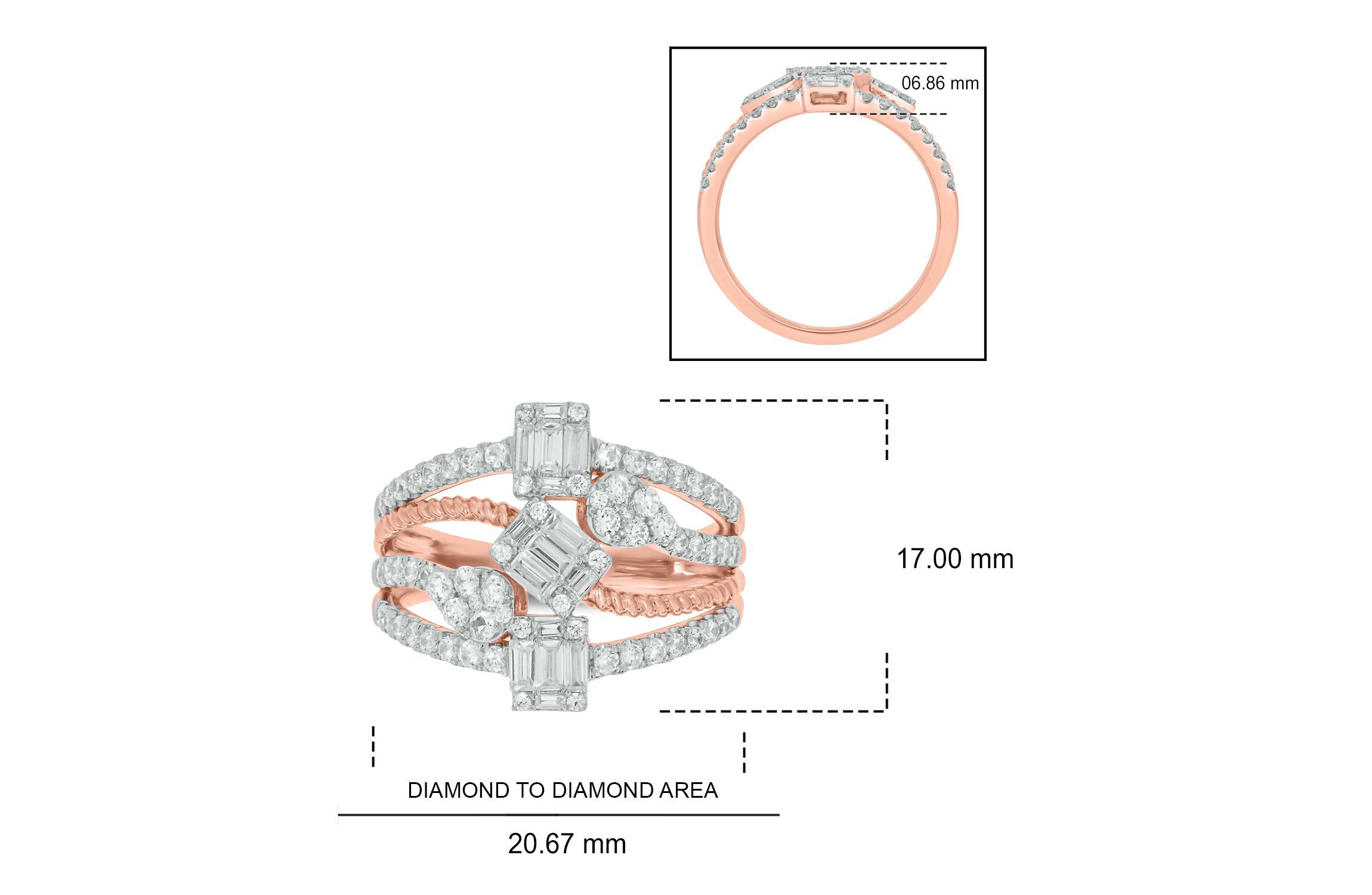 1.0 ct.t.w White Diamond Cocktail 4 Stoned Ring in 14K Gold
