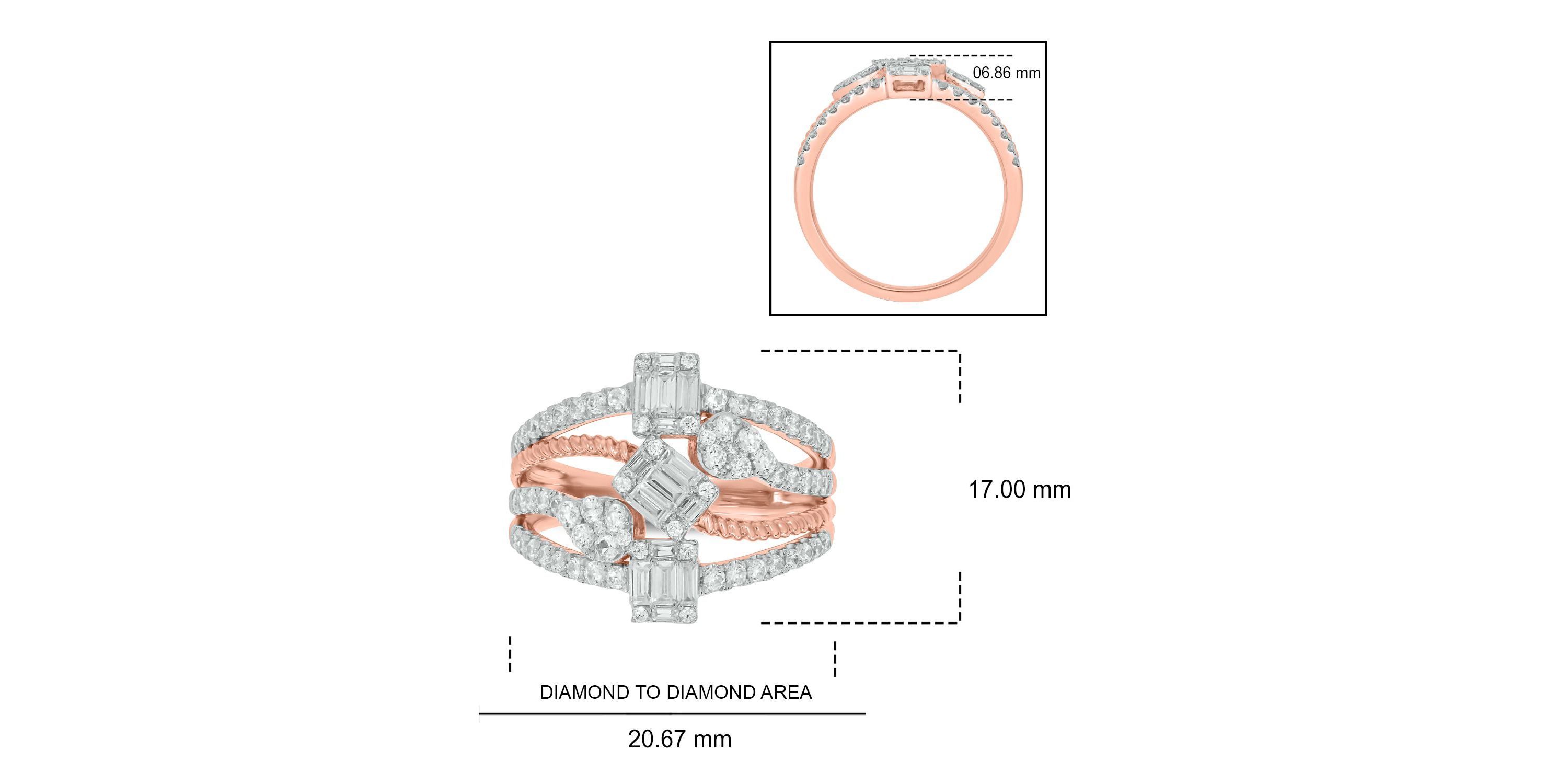 1.0 ct.t.w White Diamond Cocktail 4 Stoned Ring in 14K Gold