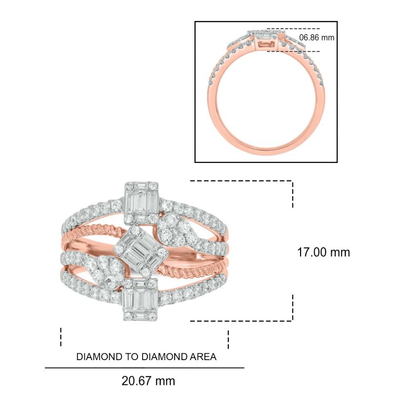 1.0 ct.t.w White Diamond Cocktail 4 Stoned Ring in 14K Gold