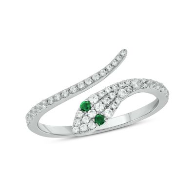 Belk & Co 1/3 ct.t.w Diamond & 1/6 ct.t.w Natrual Emerald Round Shape Snake Ring in 10K Gold, White, 9