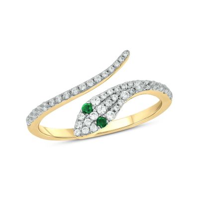 Belk & Co 1/3 Ct.t.w Diamond & 1/6 Ct.t.w Natrual Emerald Round Shape Snake Ring In 10K Gold