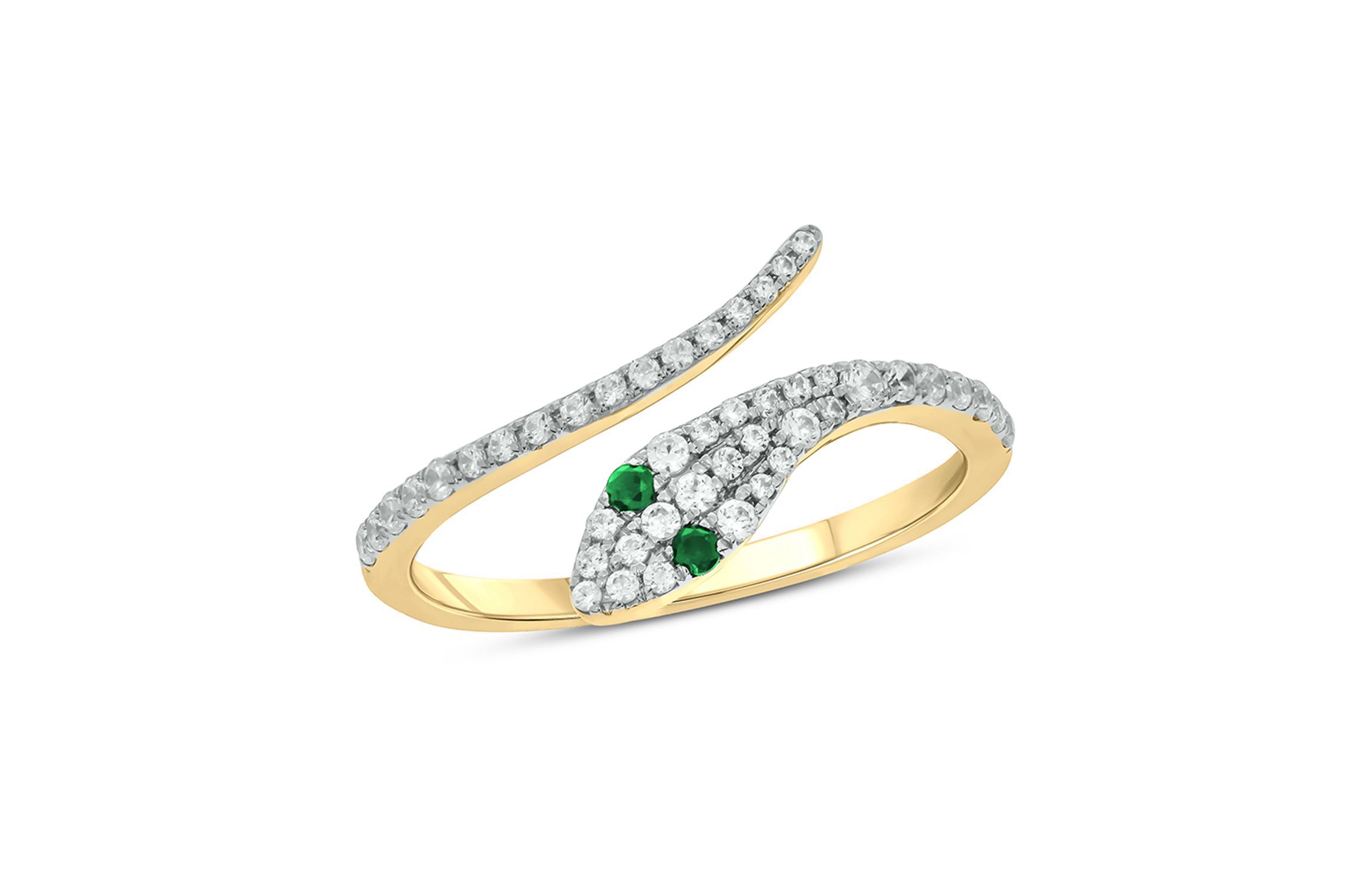1/3 ct.t.w Diamond & 1/6 ct.t.w Natrual Emerald Round Shape Snake Ring in 10K Gold