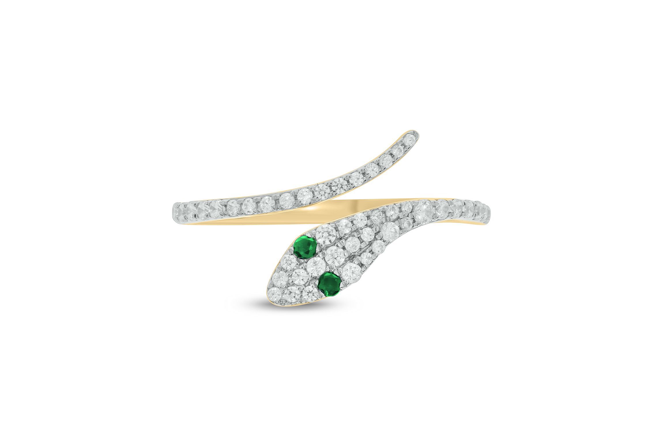 1/3 ct.t.w Diamond & 1/6 ct.t.w Natrual Emerald Round Shape Snake Ring in 10K Gold