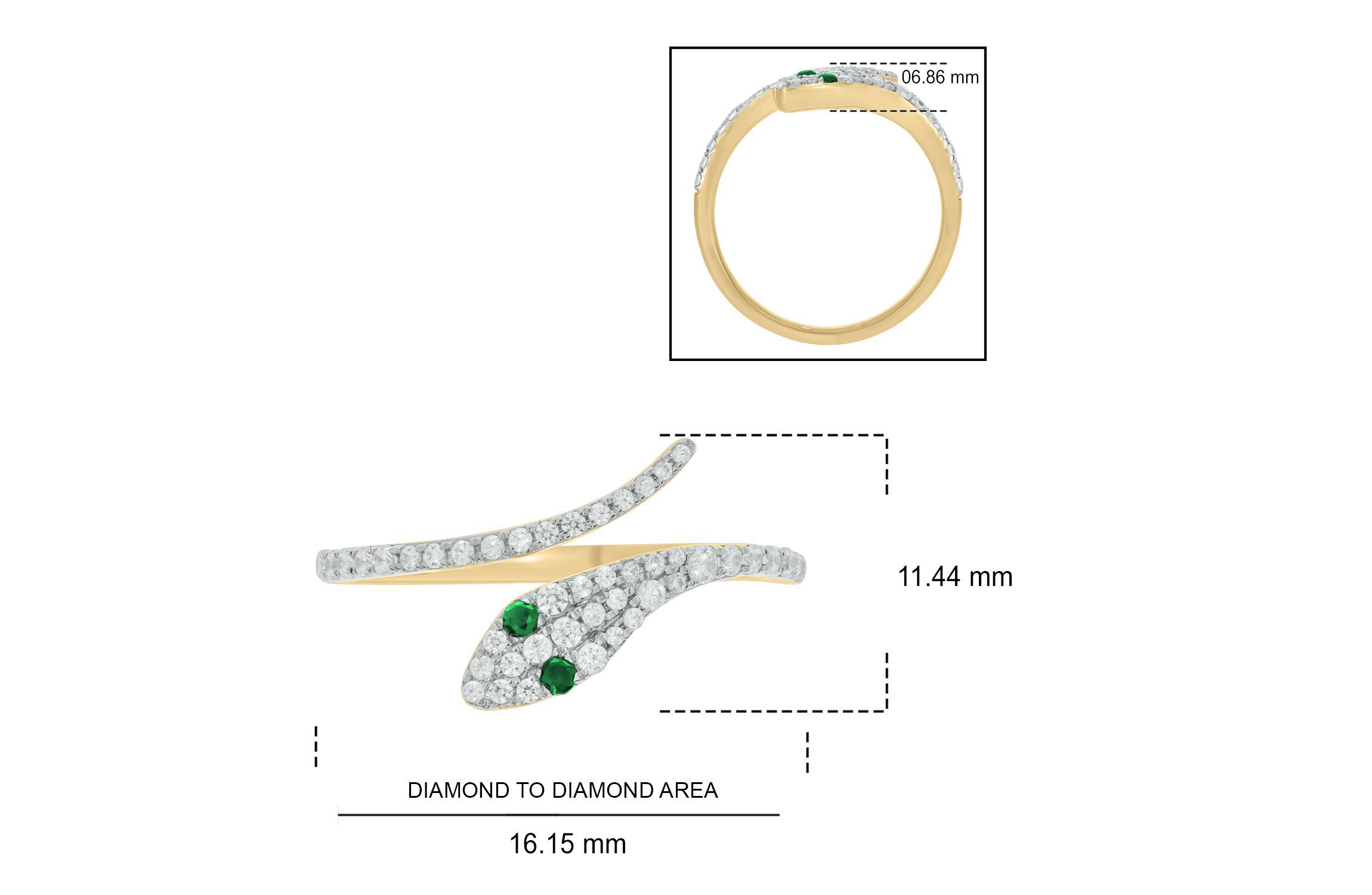 1/3 ct.t.w Diamond & 1/6 ct.t.w Natrual Emerald Round Shape Snake Ring in 10K Gold