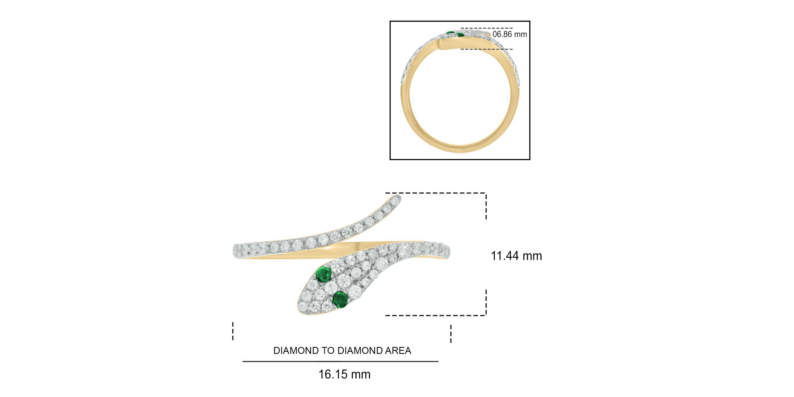 1/3 ct.t.w Diamond & 1/6 ct.t.w Natrual Emerald Round Shape Snake Ring in 10K Gold