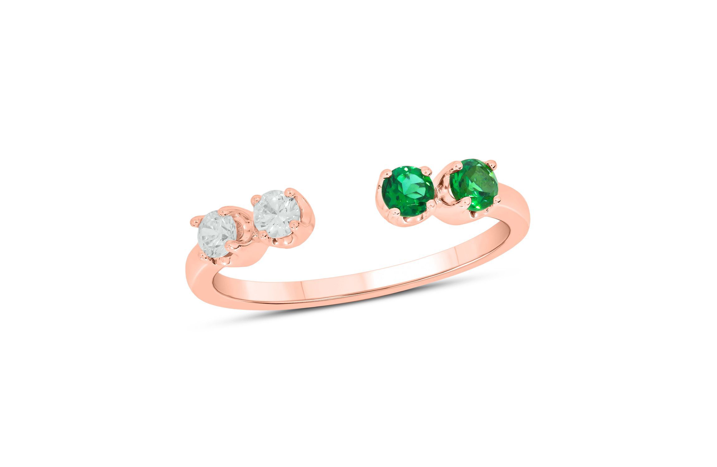 Lab Created 1/6 ct.t.w Diamond & 1/4 ct.t.w Emerald Round Shape Created Color Stone Ring in 10K Gold