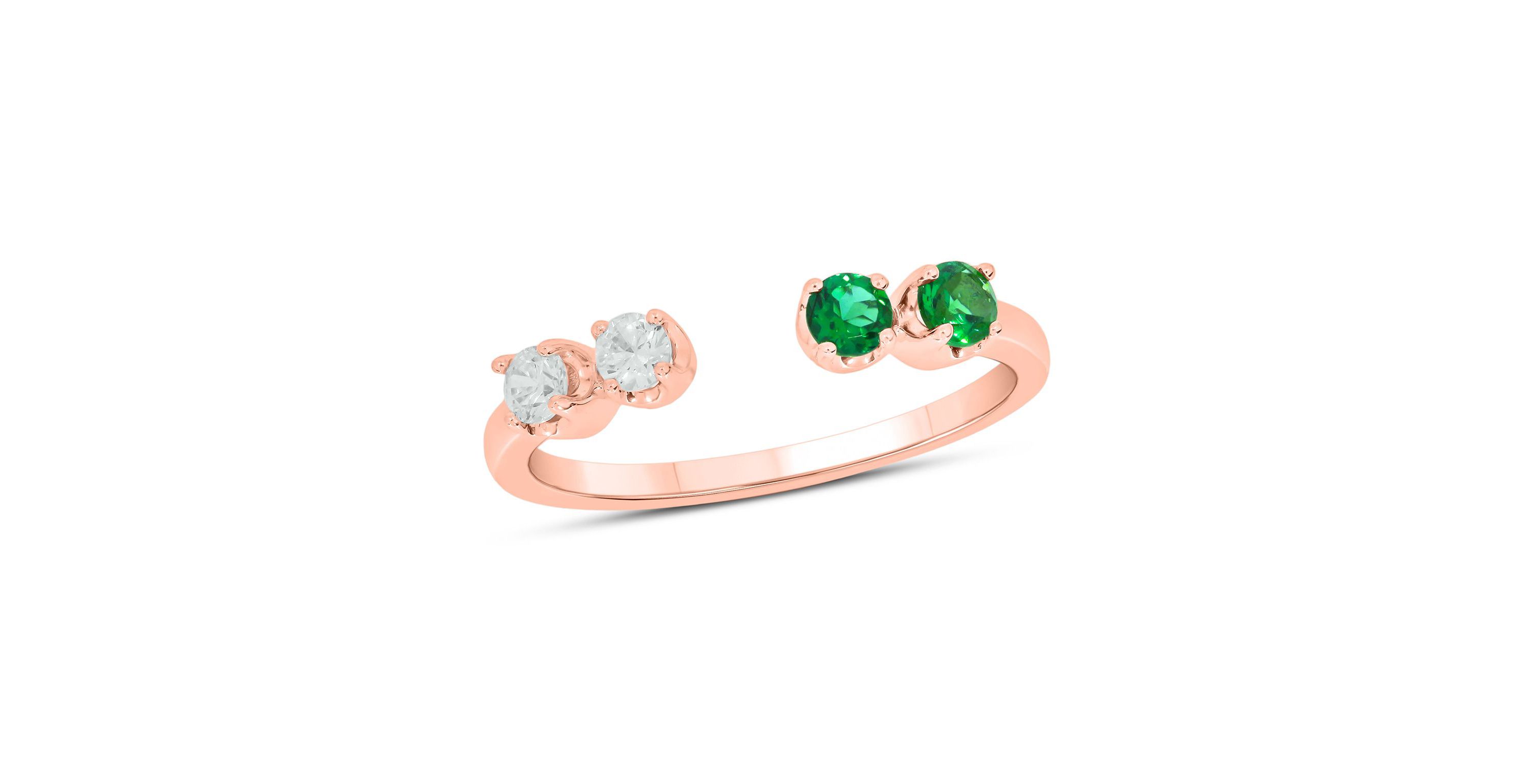 Lab Created 1/6 ct.t.w Diamond & 1/4 ct.t.w Emerald Round Shape Created Color Stone Ring in 10K Gold