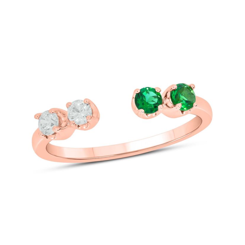 Lab Created 1/6 ct.t.w Diamond & 1/4 ct.t.w Emerald Round Shape Created Color Stone Ring in 10K Gold