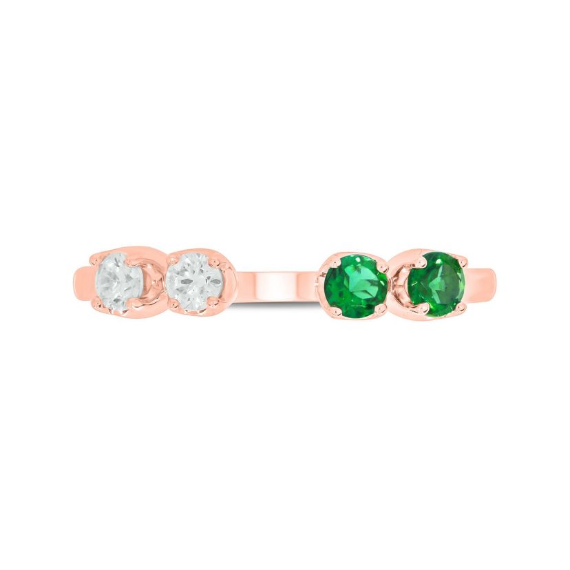 Lab Created 1/6 ct.t.w Diamond & 1/4 ct.t.w Emerald Round Shape Created Color Stone Ring in 10K Gold
