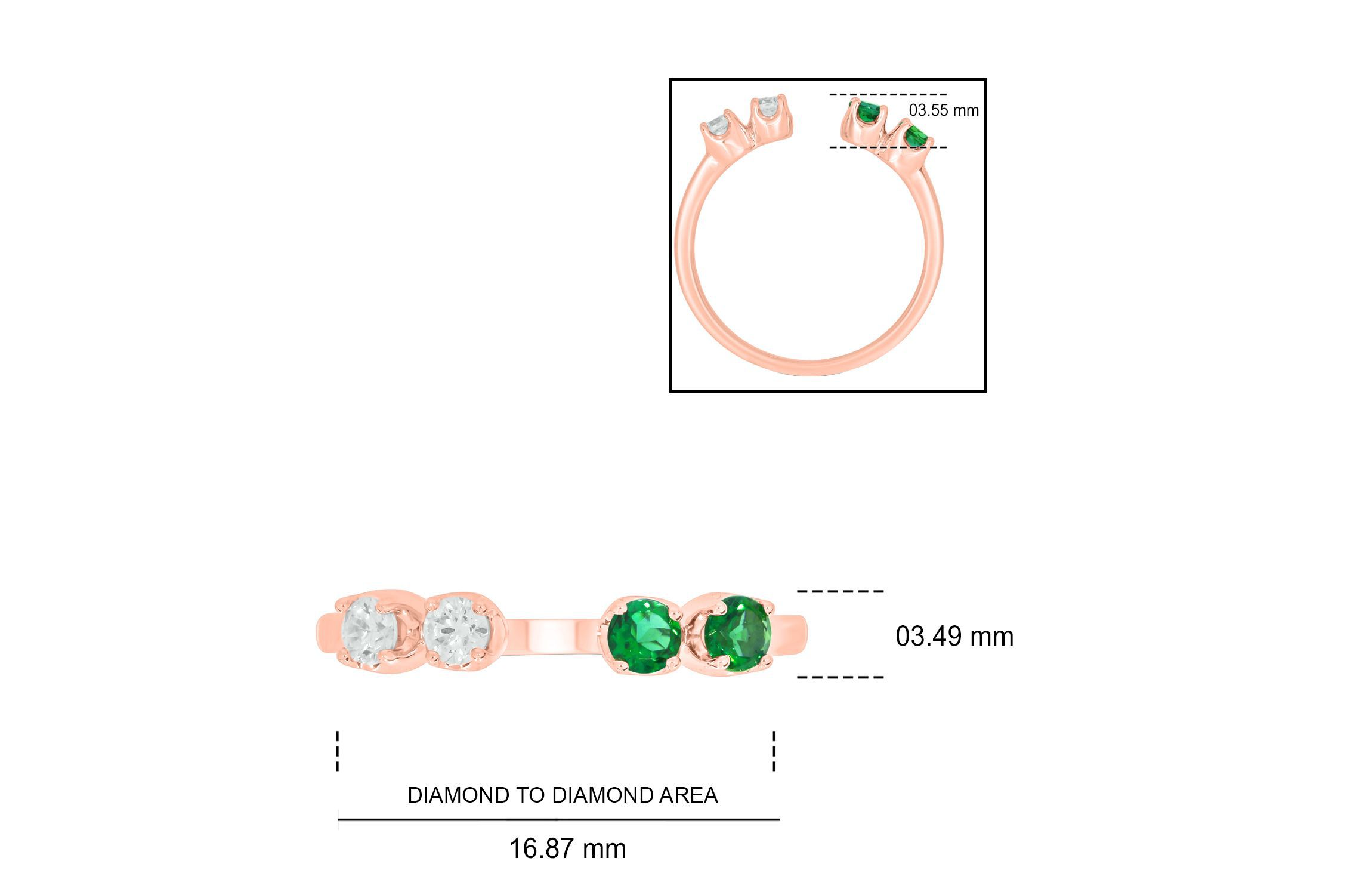 Lab Created 1/6 ct.t.w Diamond & 1/4 ct.t.w Emerald Round Shape Created Color Stone Ring in 10K Gold