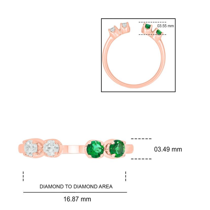 Lab Created 1/6 ct.t.w Diamond & 1/4 ct.t.w Emerald Round Shape Created Color Stone Ring in 10K Gold