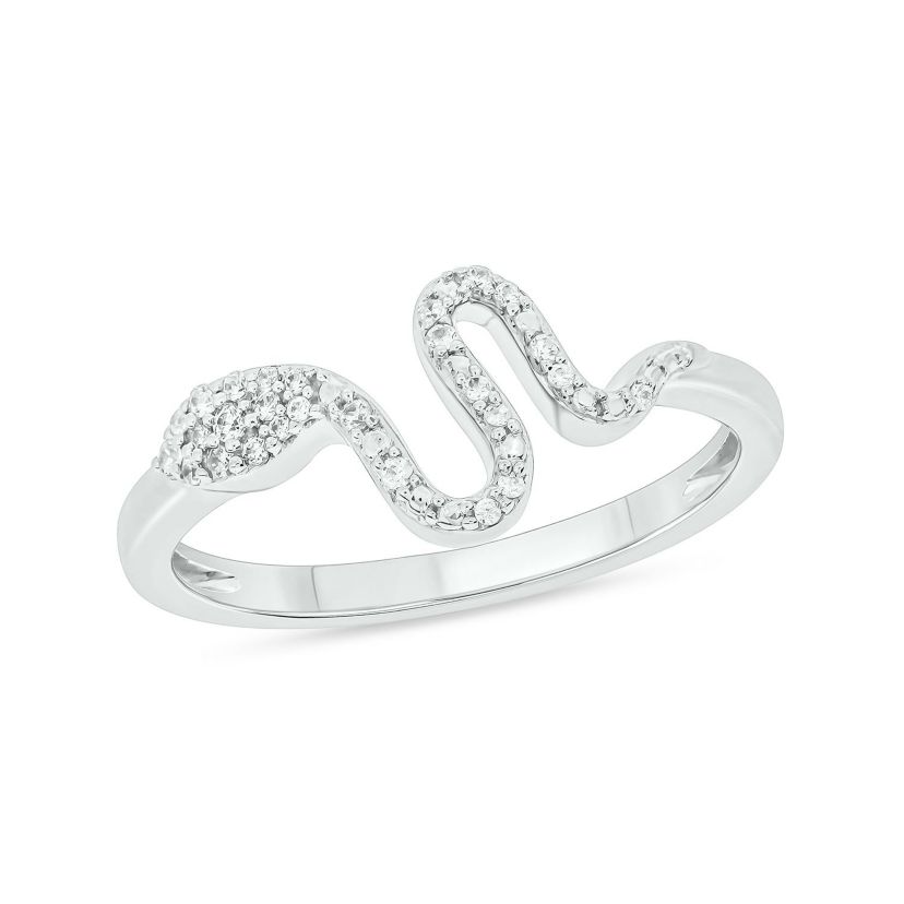 1/10 ct.t.w White Diamond Snake Serpent Ring in Sterling Silver