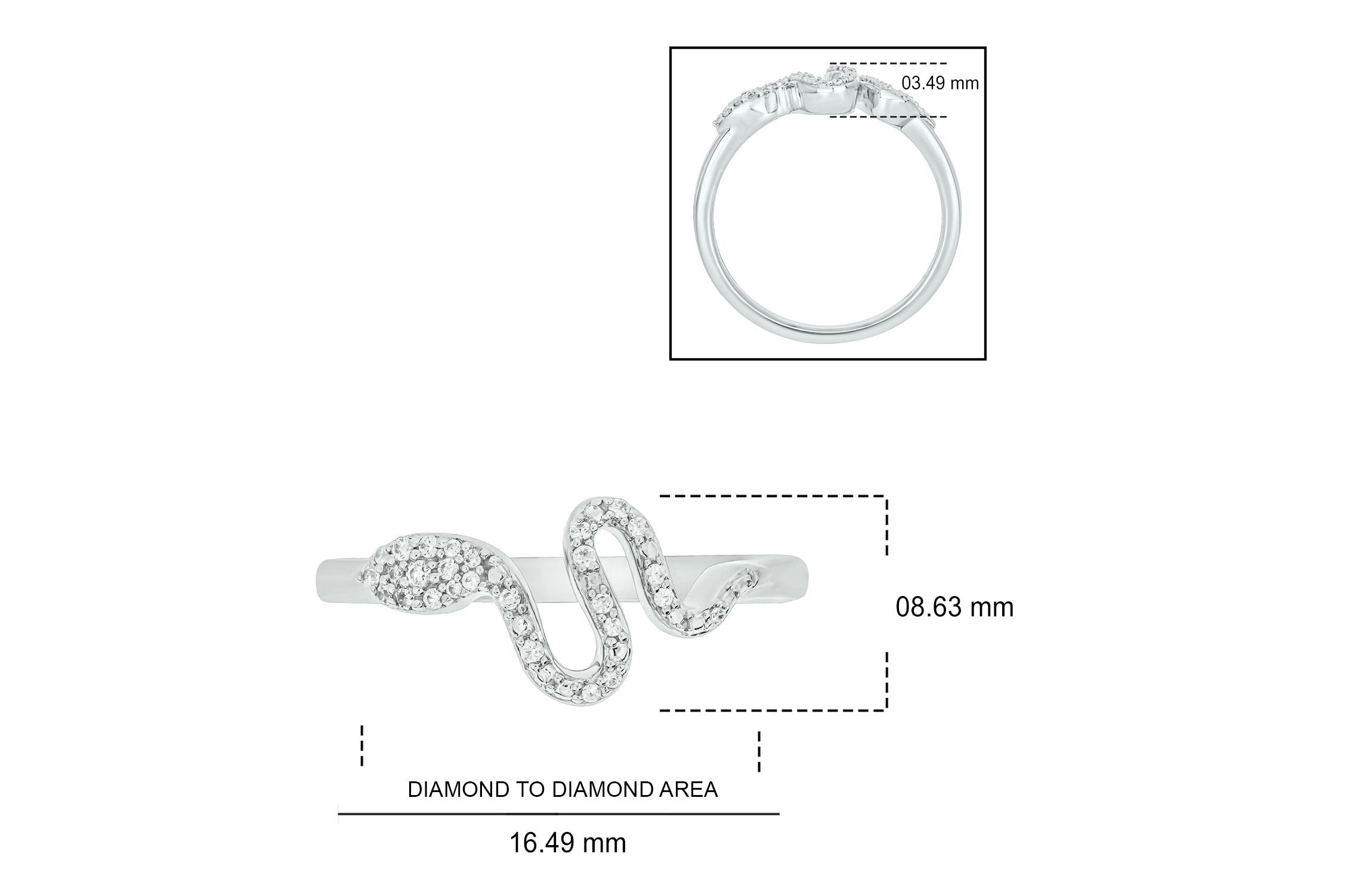 1/10 ct.t.w White Diamond Snake Serpent Ring in Sterling Silver