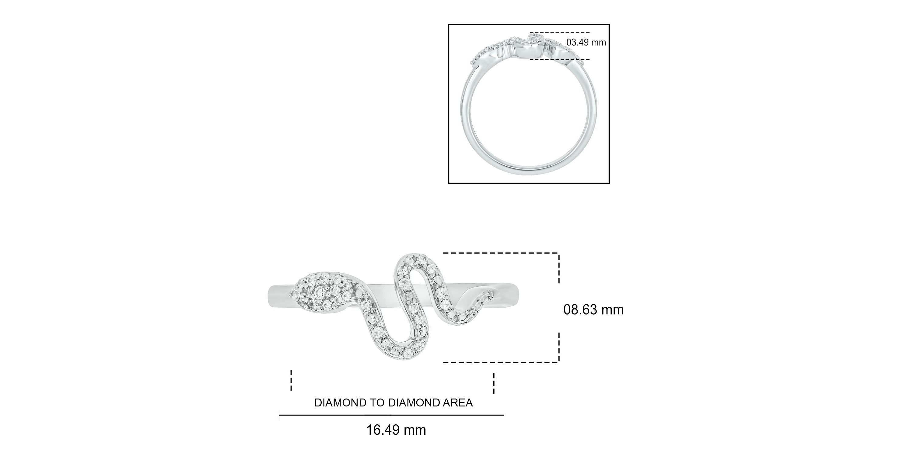 1/10 ct.t.w White Diamond Snake Serpent Ring in Sterling Silver