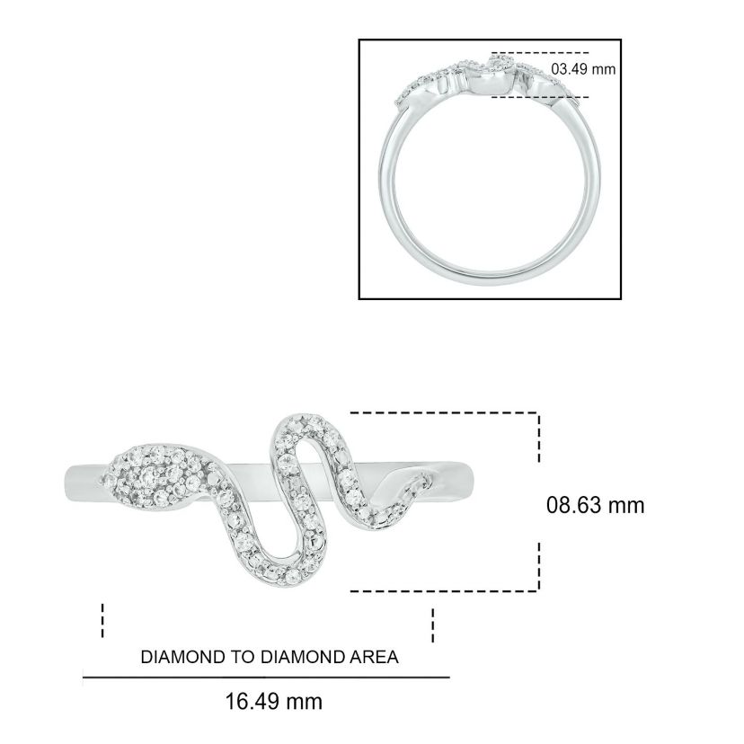 1/10 ct.t.w White Diamond Snake Serpent Ring in Sterling Silver
