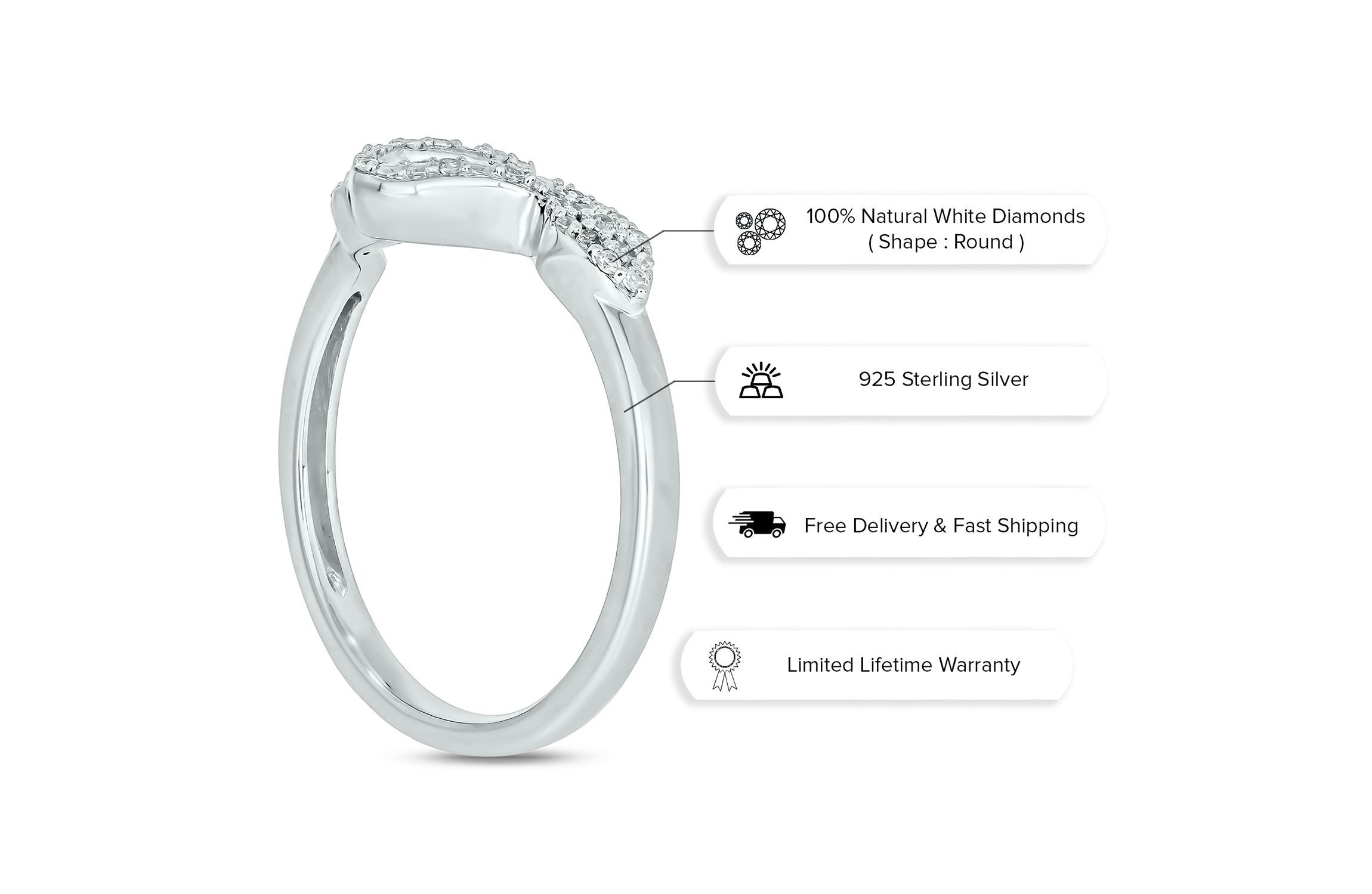 1/10 ct.t.w White Diamond Snake Serpent Ring in Sterling Silver