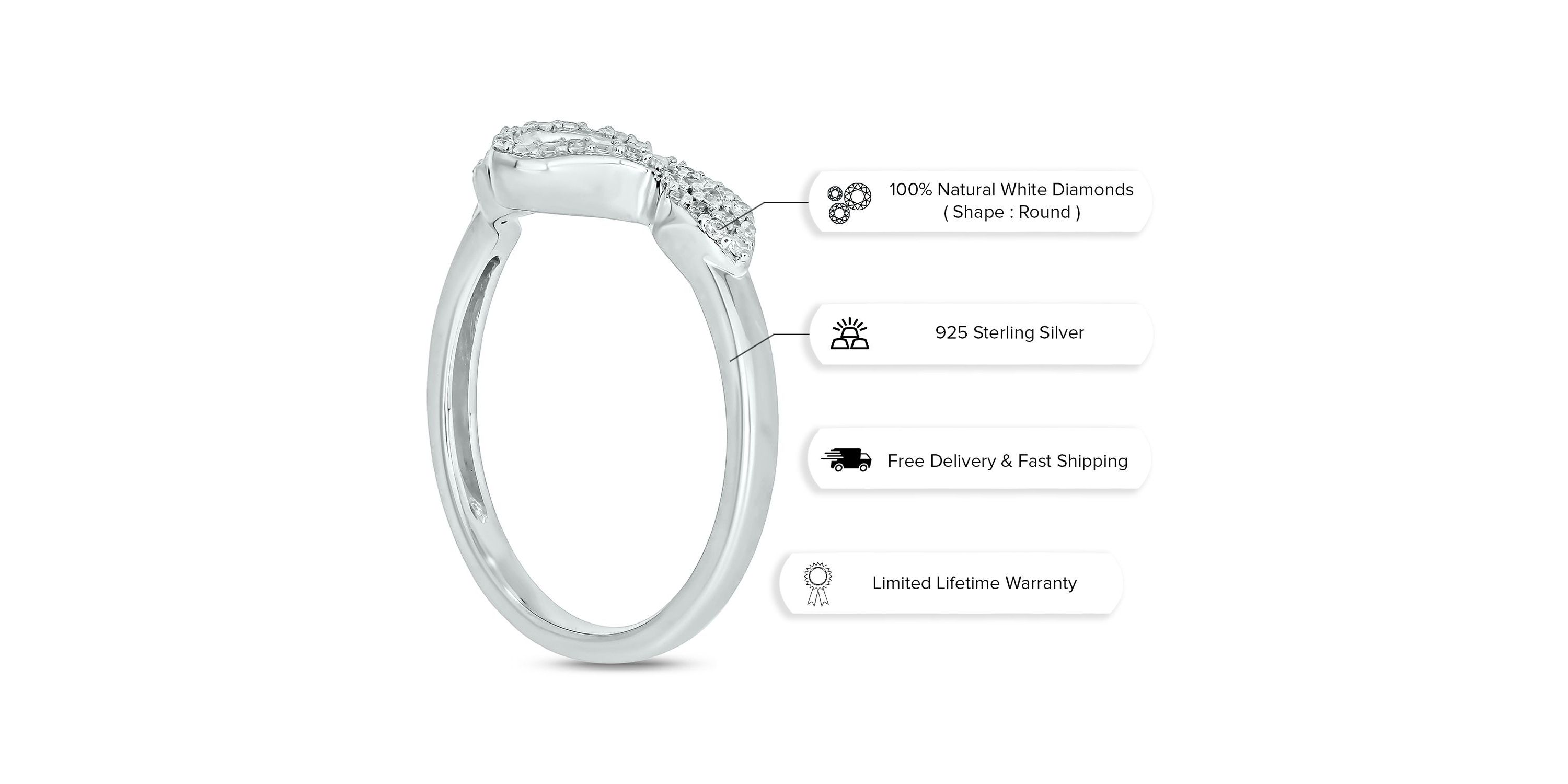1/10 ct.t.w White Diamond Snake Serpent Ring in Sterling Silver