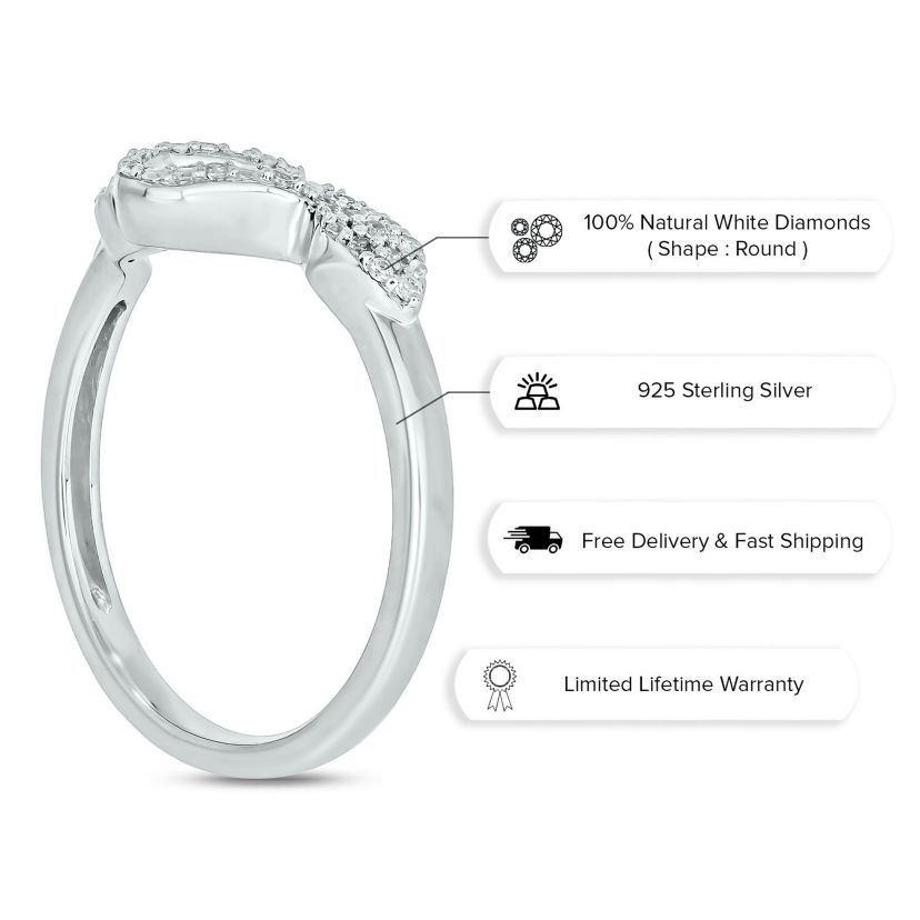 1/10 ct.t.w White Diamond Snake Serpent Ring in Sterling Silver