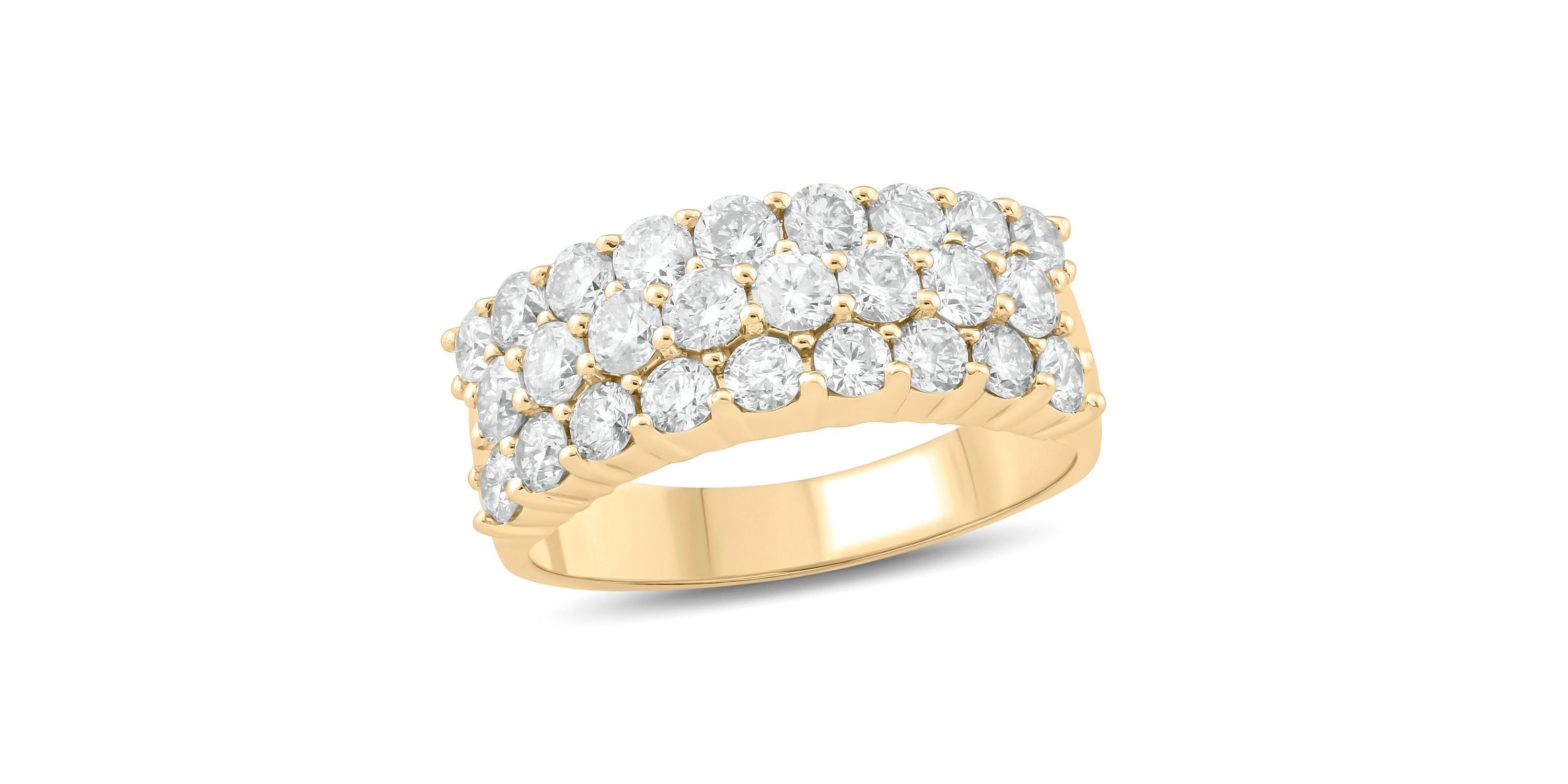 2.0 ct.t.w White Diamond 3 Row Studded Anniversary Ring in 14K Gold