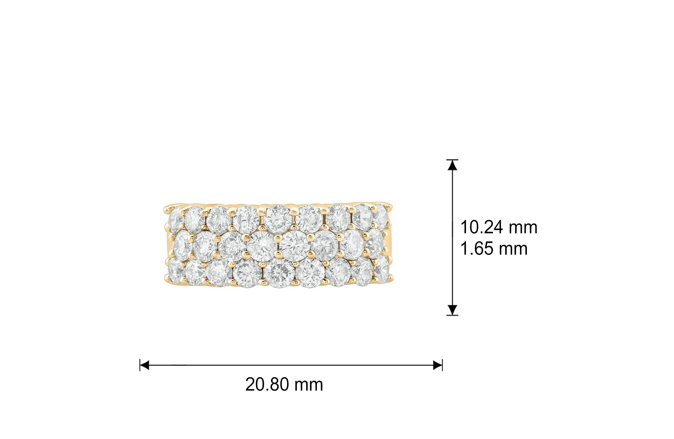 2.0 ct.t.w White Diamond 3 Row Studded Anniversary Ring in 14K Gold