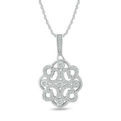 Belk & Co 1/4 ct. t.w Natrual White Diamond Floral Designed Pendant Necklace in 10K Gold