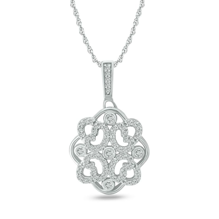 1/4 ct. t.w Natrual White Diamond Floral Designed Pendant Necklace in 10K Gold
