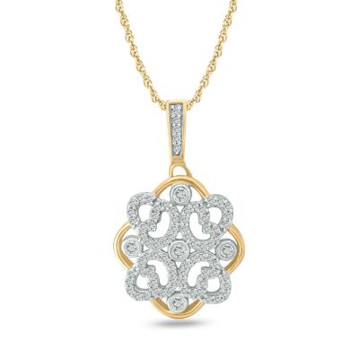 Belk & Co 1/4 ct. t.w Natrual White Diamond Floral Designed Pendant Necklace in 10K Gold, Yellow