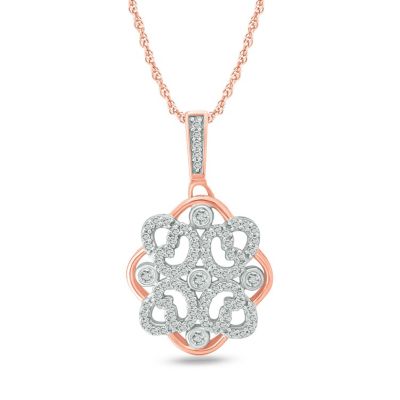 Belk & Co 1/4 ct. t.w Natrual White Diamond Floral Designed Pendant Necklace in 10K Gold