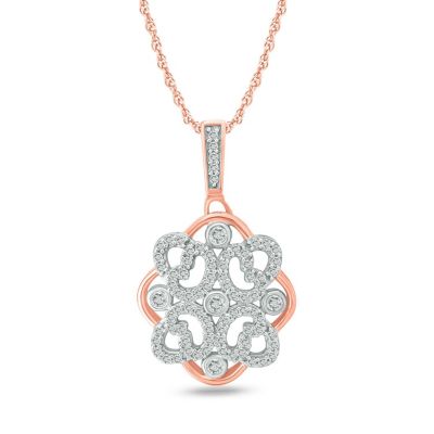Belk & Co 1/4 Ct. T.w Natrual White Diamond Floral Designed Pendant Necklace In 10K Gold, 18 In -  0686557625387